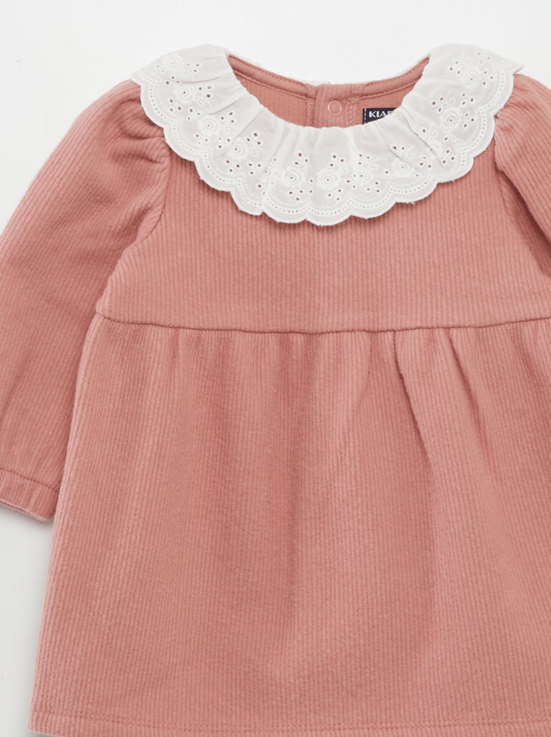 Robe en maille épaisse côtelée Rose - Kiabi
