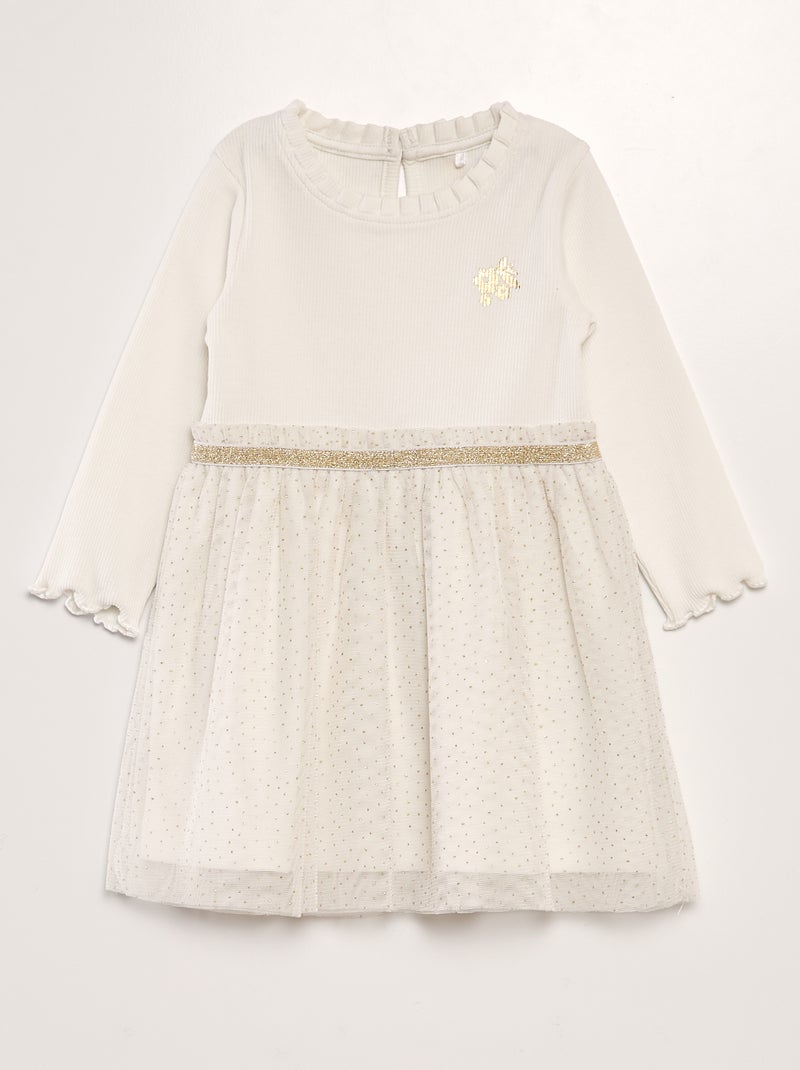 Robe en maille et en tulle Beige - Kiabi