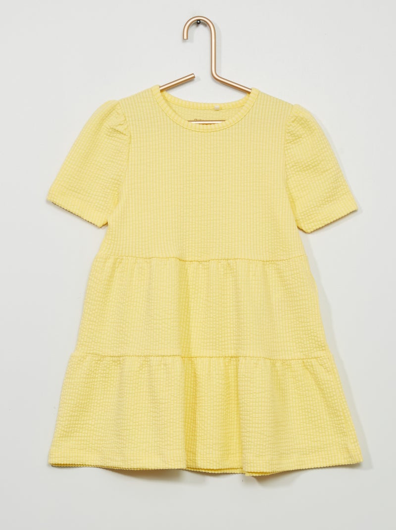Robe en maille gaufrée à col rond jaune - Kiabi