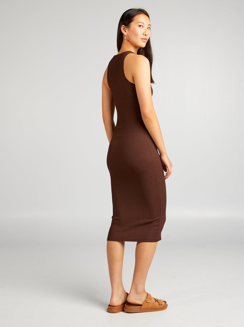 Robe en maille gaufrée et emmanchures américaines Marron - Kiabi