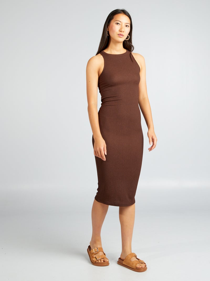 Robe en maille gaufrée et emmanchures américaines Marron - Kiabi