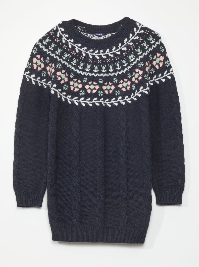 Robe en maille imprimé 'jacquard' bleu marine - Kiabi