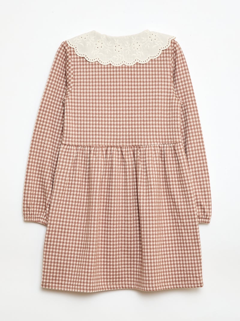 Robe en maille jacquard avec col claudine Beige - Kiabi