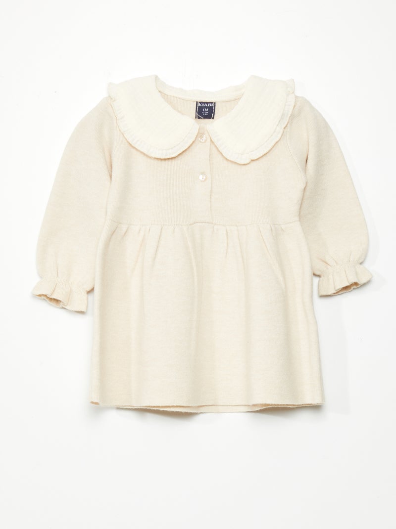 Robe en maille légère avec col claudine Beige - Kiabi