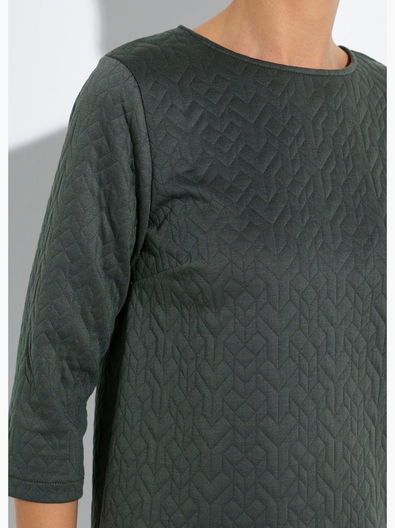Robe en maille manches 3/4 motif origami - Afibel Kaki - Kiabi