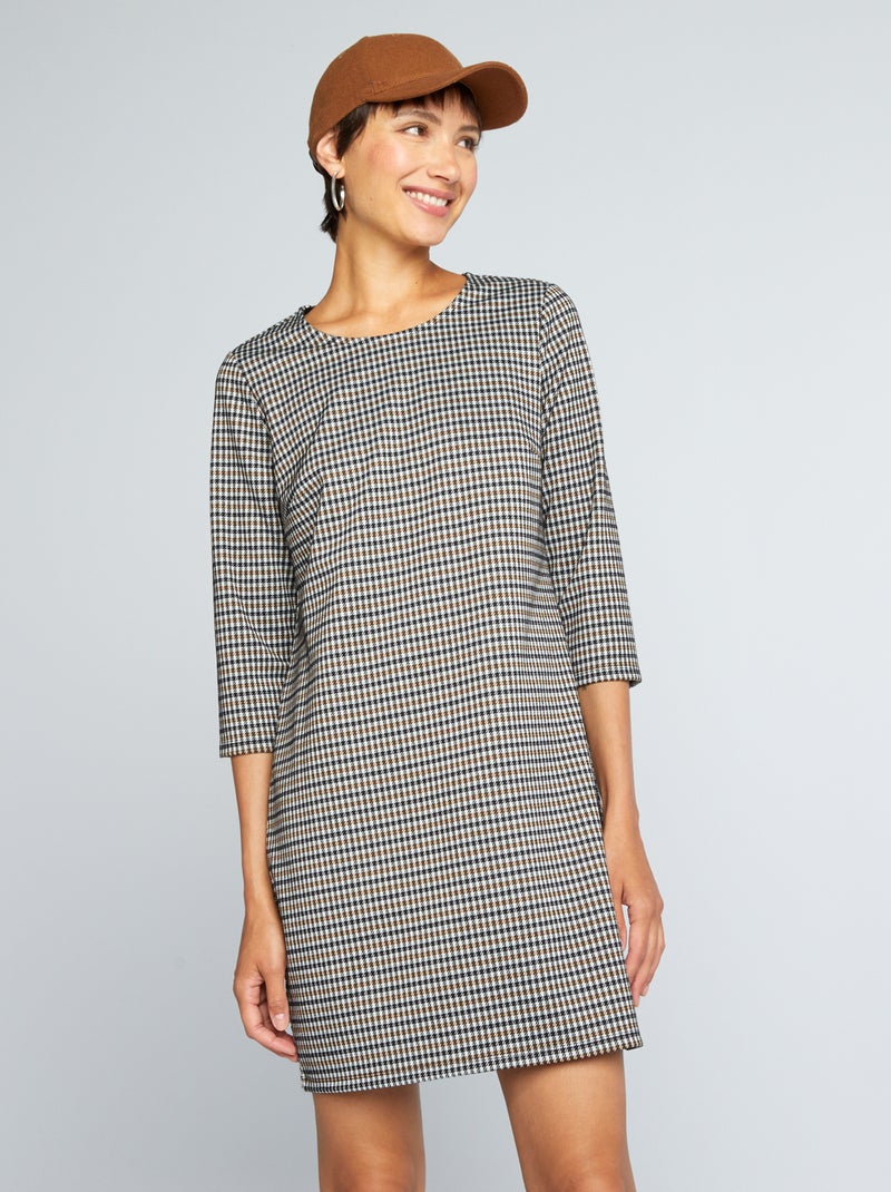 Robe en maille milano à carreaux Pied de poule - Kiabi
