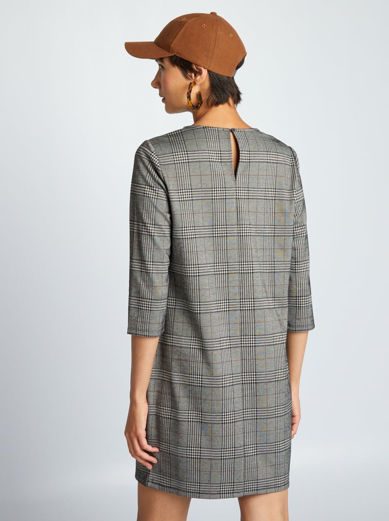 Robe en maille milano à carreaux Prince de galles - Kiabi