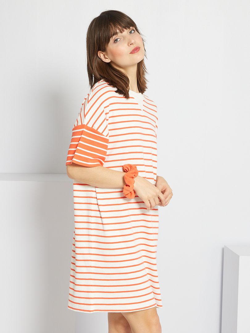 Robe en maille motif rayé Blanc/Orange - Kiabi