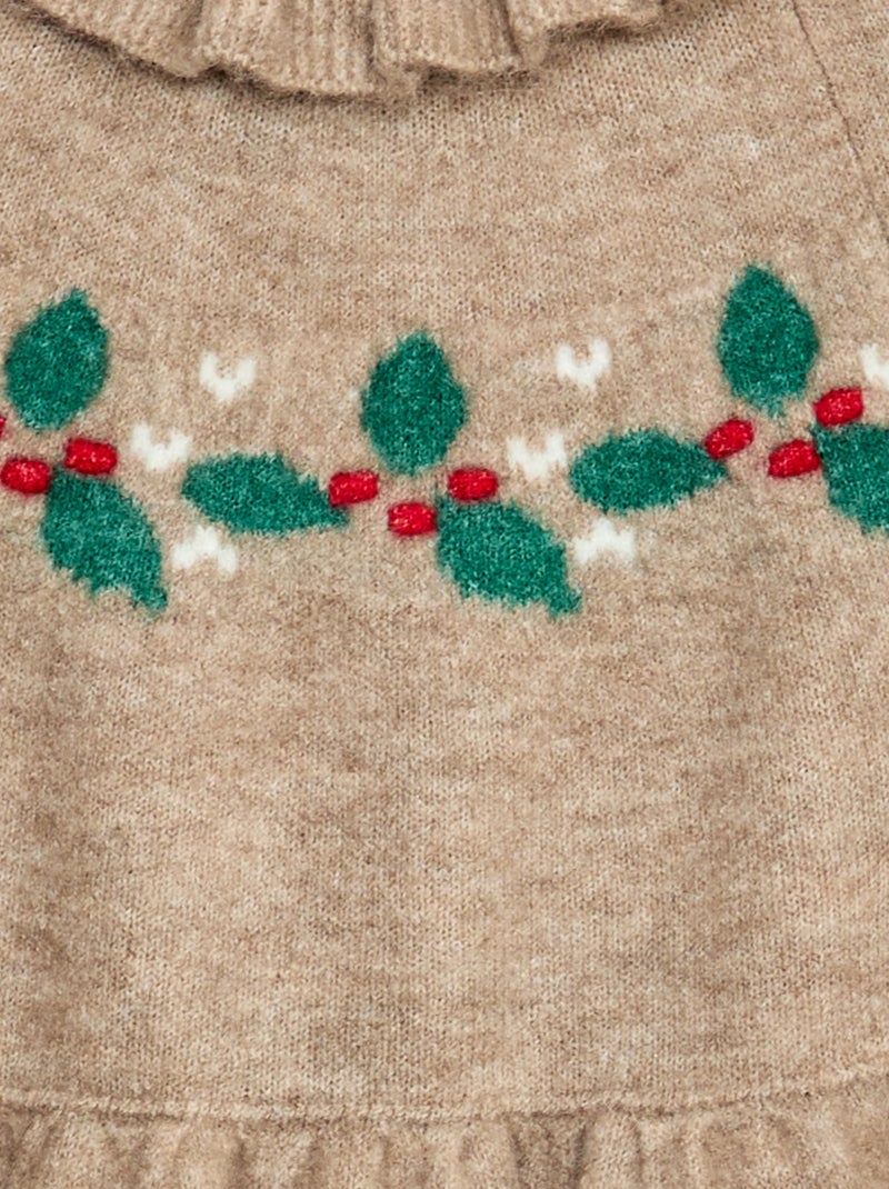 Robe en maille mousseuse 'Noël' avec collerette Beige - Kiabi