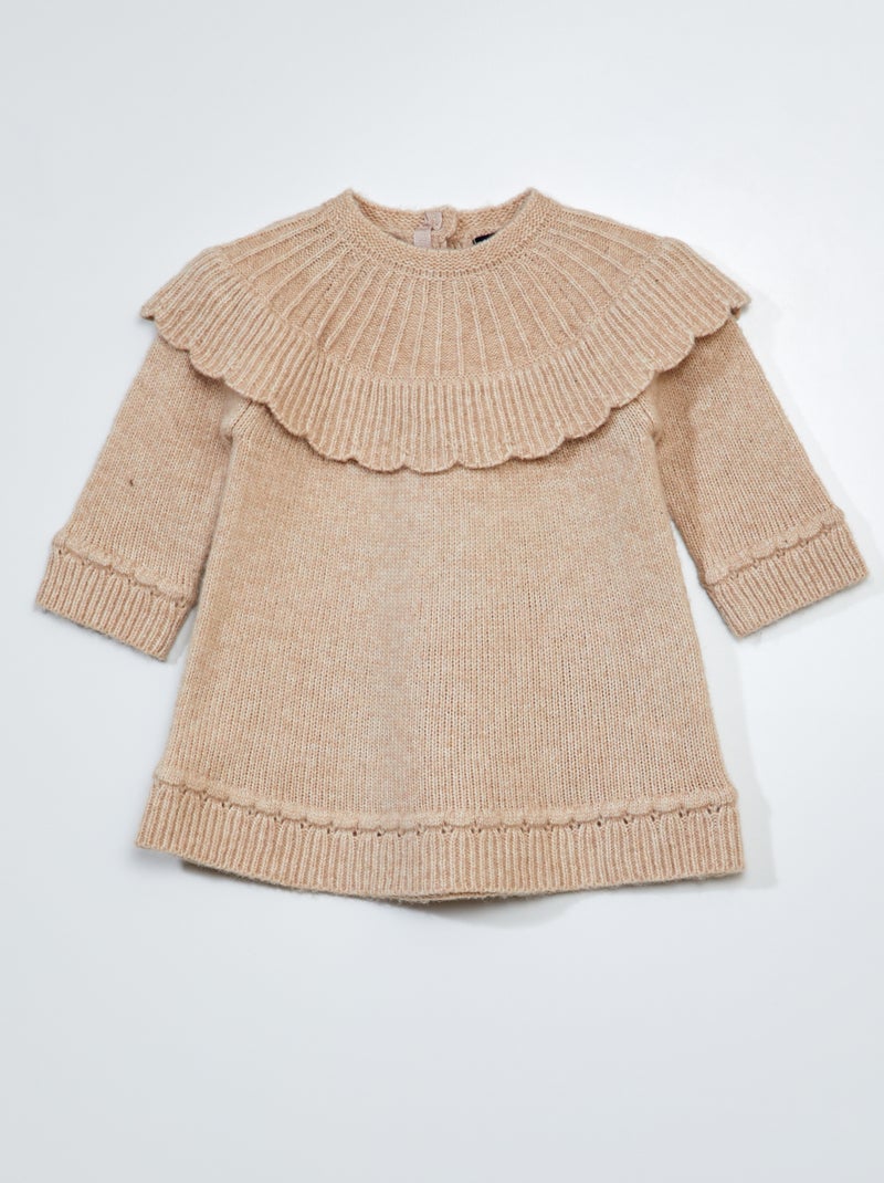 Robe en maille tricot avec col fantaisie Beige - Kiabi