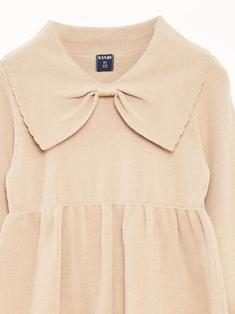 Robe en maille tricot avec col noeud Beige - Kiabi