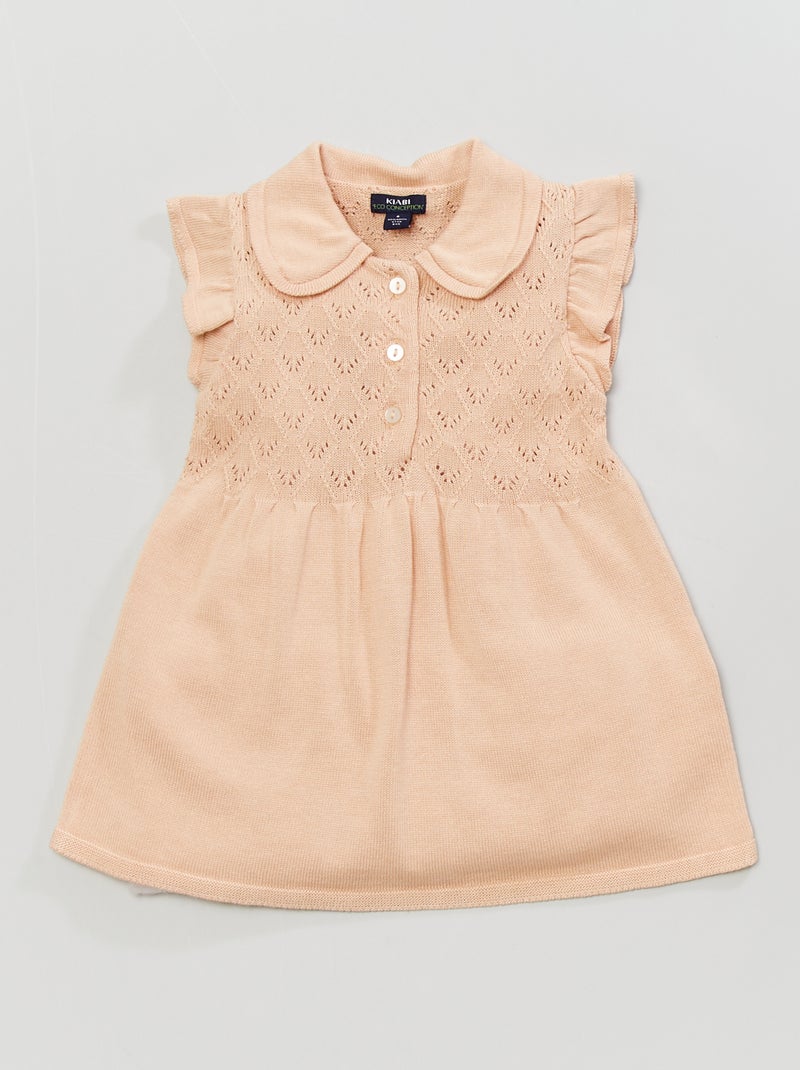 Robe en maille tricot col claudine Beige - Kiabi