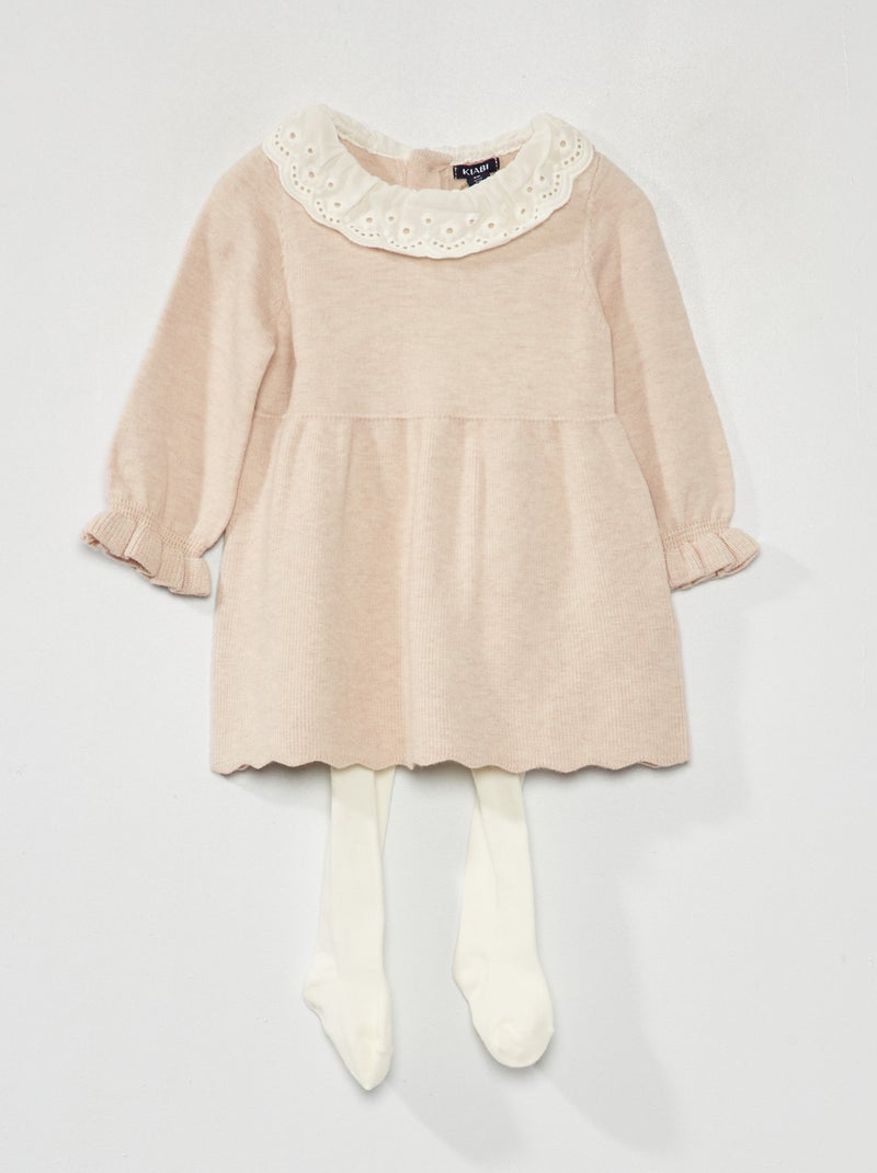 Robe en maille tricot + collants - 2 pièces Beige - Kiabi