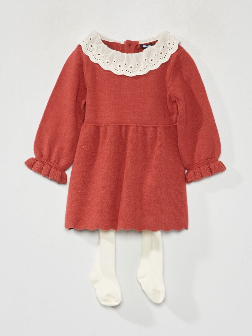 Robe en maille tricot + collants - 2 pièces Rouge - Kiabi
