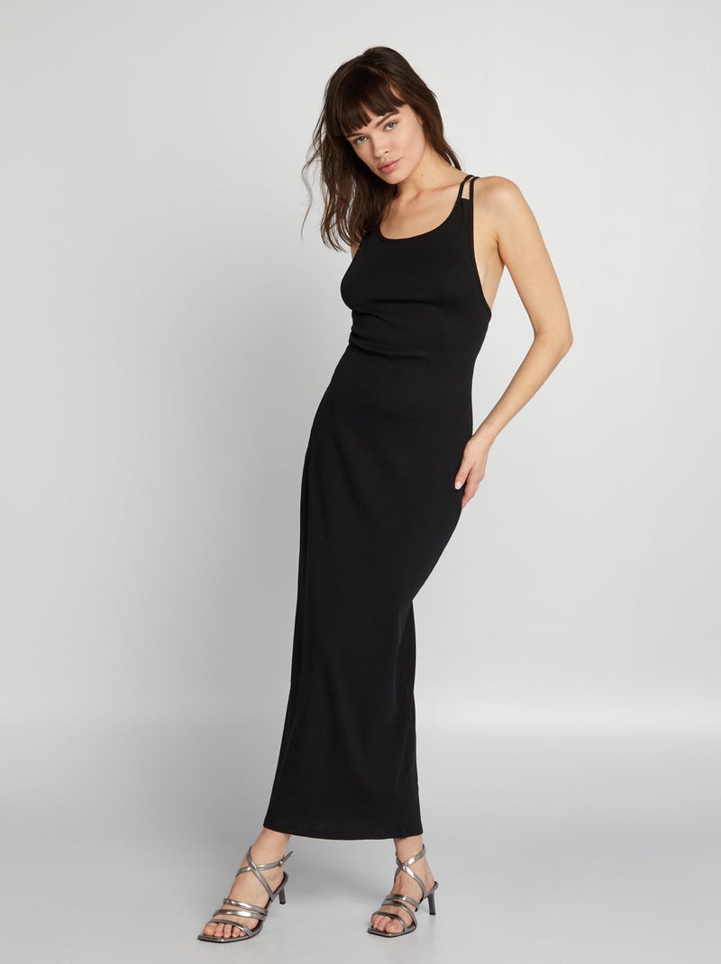 Robe en matière côtelée noir - Kiabi
