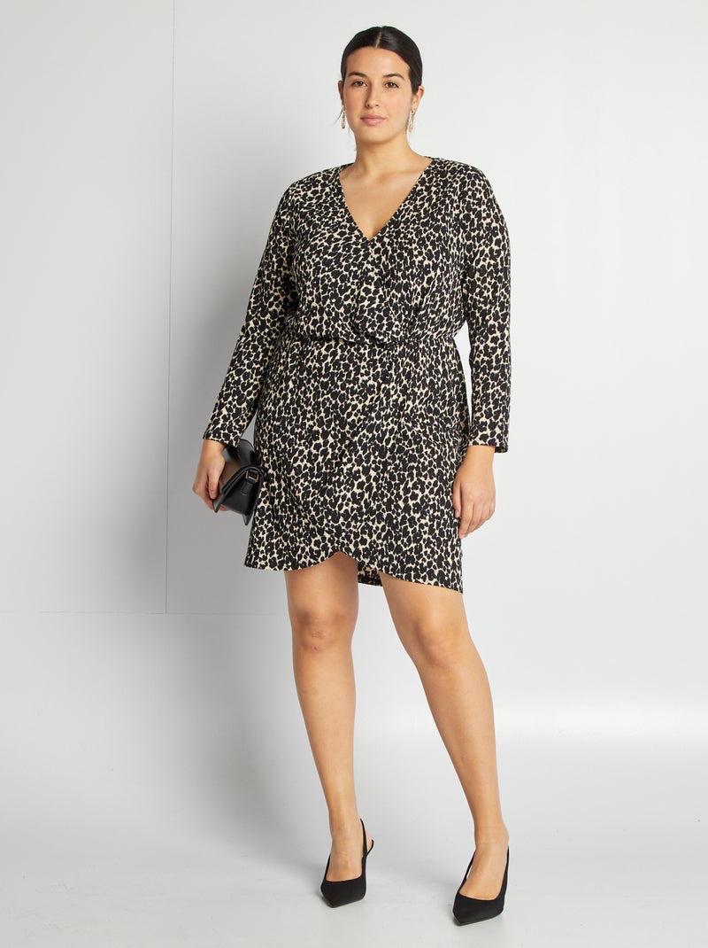 Robe en matière crêpée à motif Beige - Kiabi