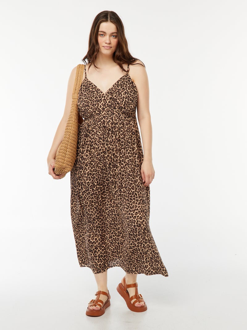 Robe en matière crêpée avec fines bretelles Beige - Kiabi