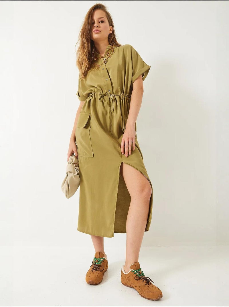 Robe en modal avec ceinture et poche fendue sur le devant de bianco lucci Kaki - Kiabi
