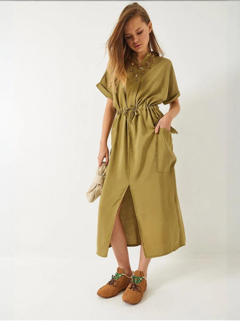Robe en modal avec ceinture et poche fendue sur le devant de bianco lucci Kaki - Kiabi