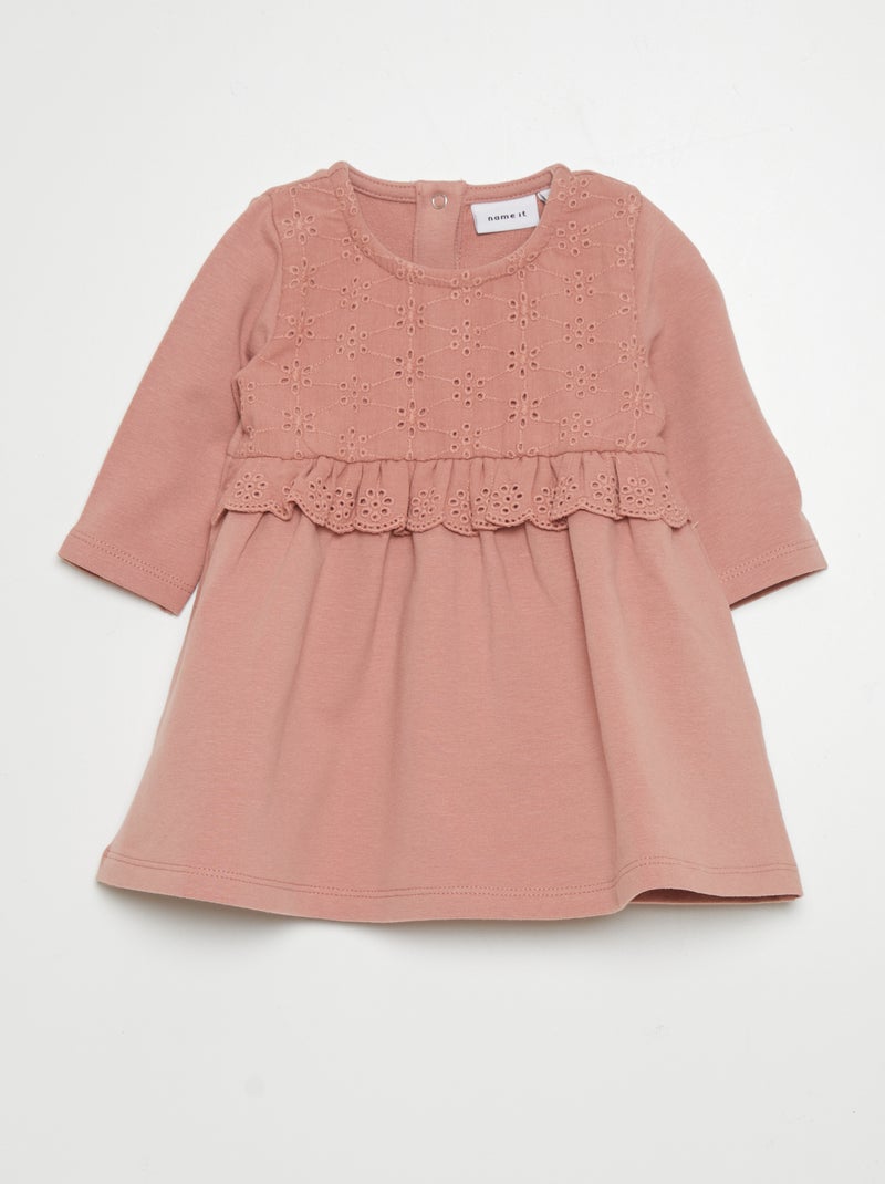Robe en molleton avec broderie anglaise Rose - Kiabi