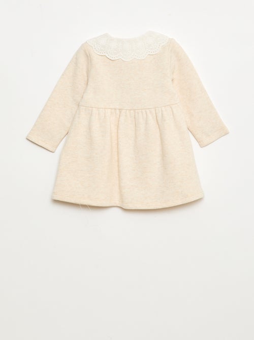 Robe en molleton avec col en voile de coton brodé - Kiabi