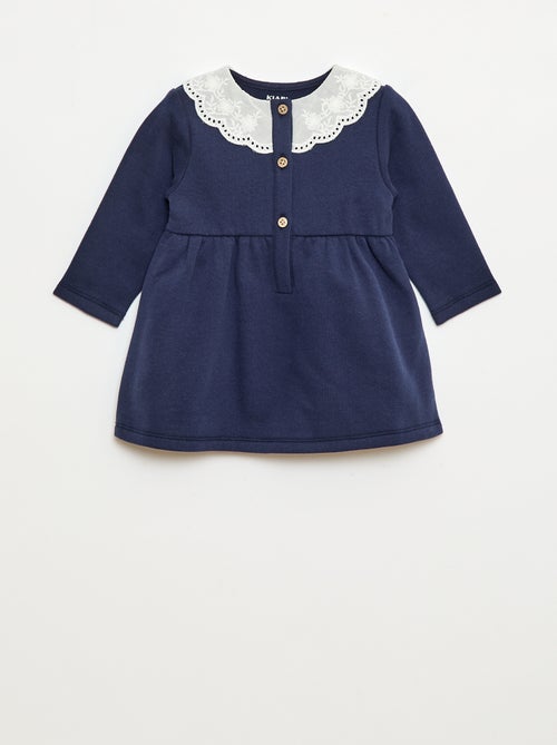 Robe en molleton avec col en voile de coton brodé - Kiabi