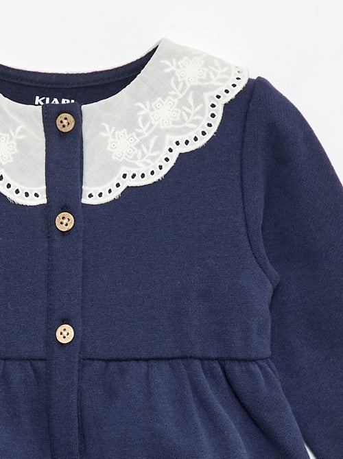 Robe en molleton avec col en voile de coton brodé - Kiabi