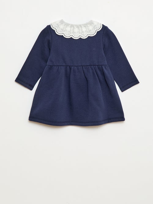 Robe en molleton avec col en voile de coton brodé - Kiabi