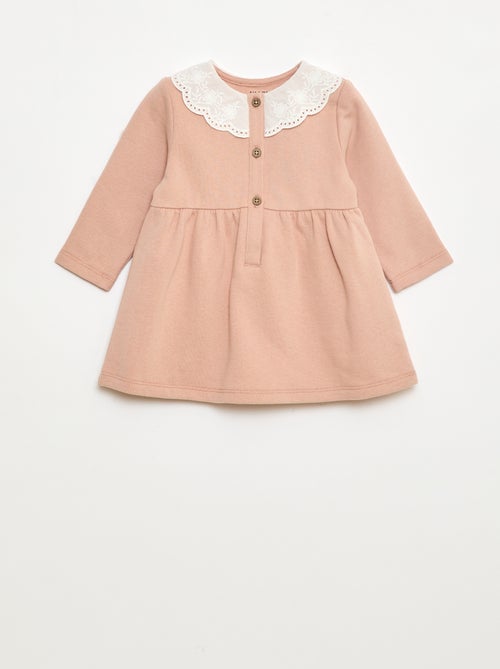 Robe en molleton avec col en voile de coton brodé - Kiabi