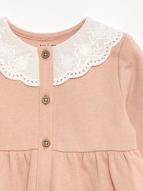 Robe en molleton avec col en voile de coton brodé - Kiabi