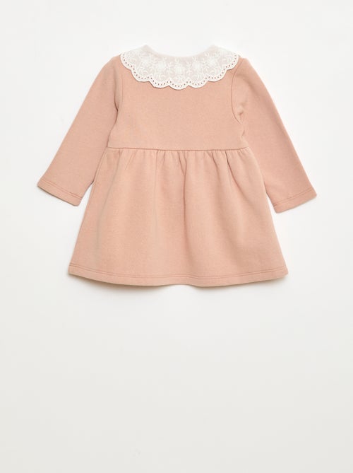 Robe en molleton avec col en voile de coton brodé - Kiabi