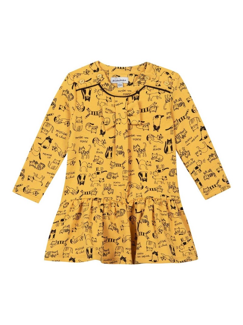 Robe En Molleton Motifs Imprimés Chats 'miniman' Jaune moutarde - Kiabi