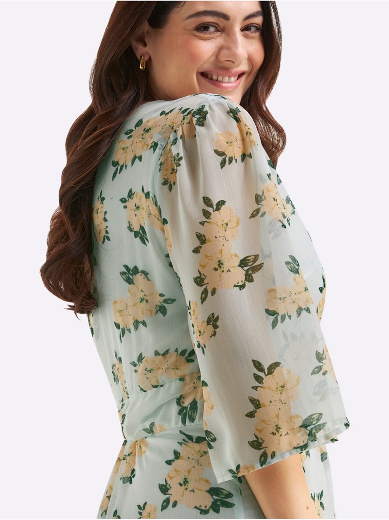 Robe en mousseline - sheego Vert/Orange - Kiabi