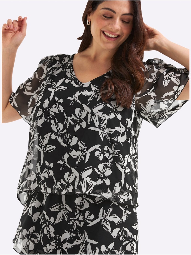 Robe en mousseline - taille standard - sheego Noir Blanc - Kiabi