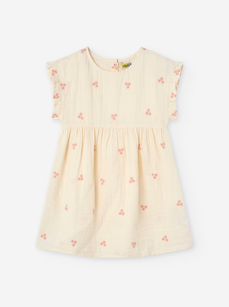 Robe en Mousseline avec Broderies de Fleurs Blanc - Kiabi