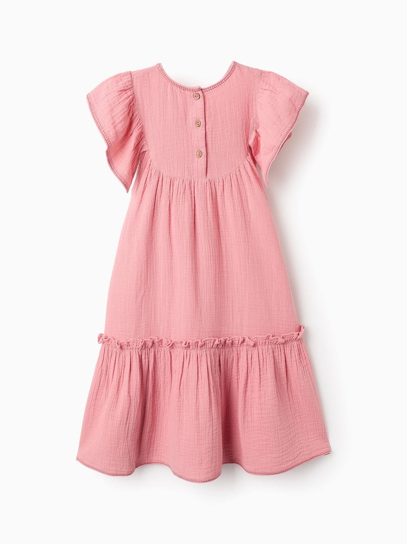 Robe en Mousseline avec Fleurs en Point de Croix Rose clair - Kiabi