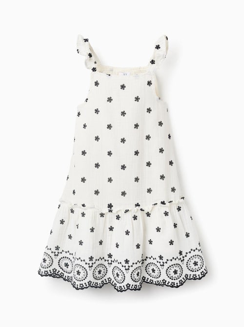 Robe en Mousseline de Coton avec Broderies - Kiabi