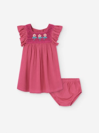 Robe en Mousseline et Crochet + Bloomer avec Crochet