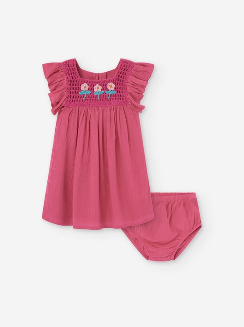 Robe en Mousseline et Crochet + Bloomer avec Crochet - Kiabi