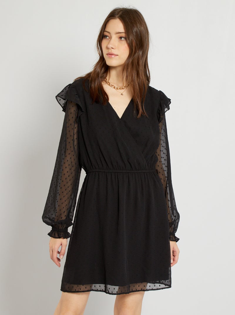 Robe en mousseline plumetis noir - Kiabi
