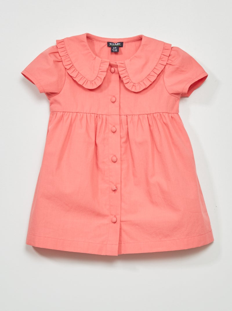 Robe en popeline à col claudine rose - Kiabi