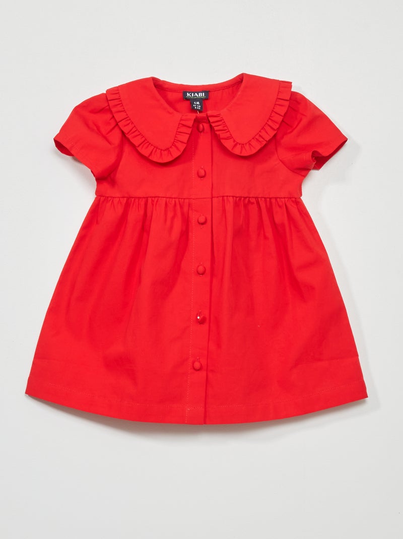 Robe en popeline à col claudine Rouge - Kiabi