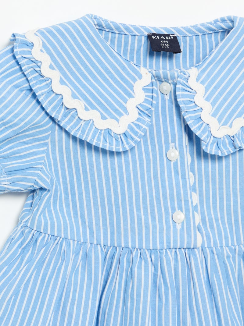 Robe en popeline à manches courtes avec col claudine Bleu - Kiabi
