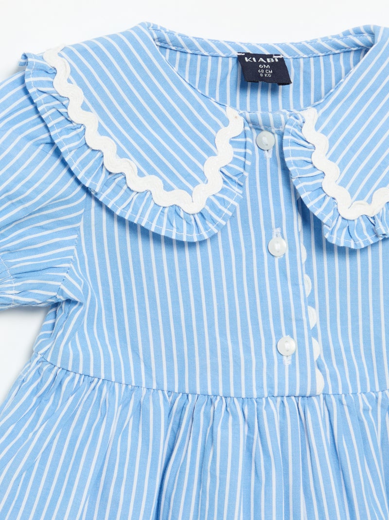 Robe en popeline à manches courtes avec col claudine Bleu - Kiabi