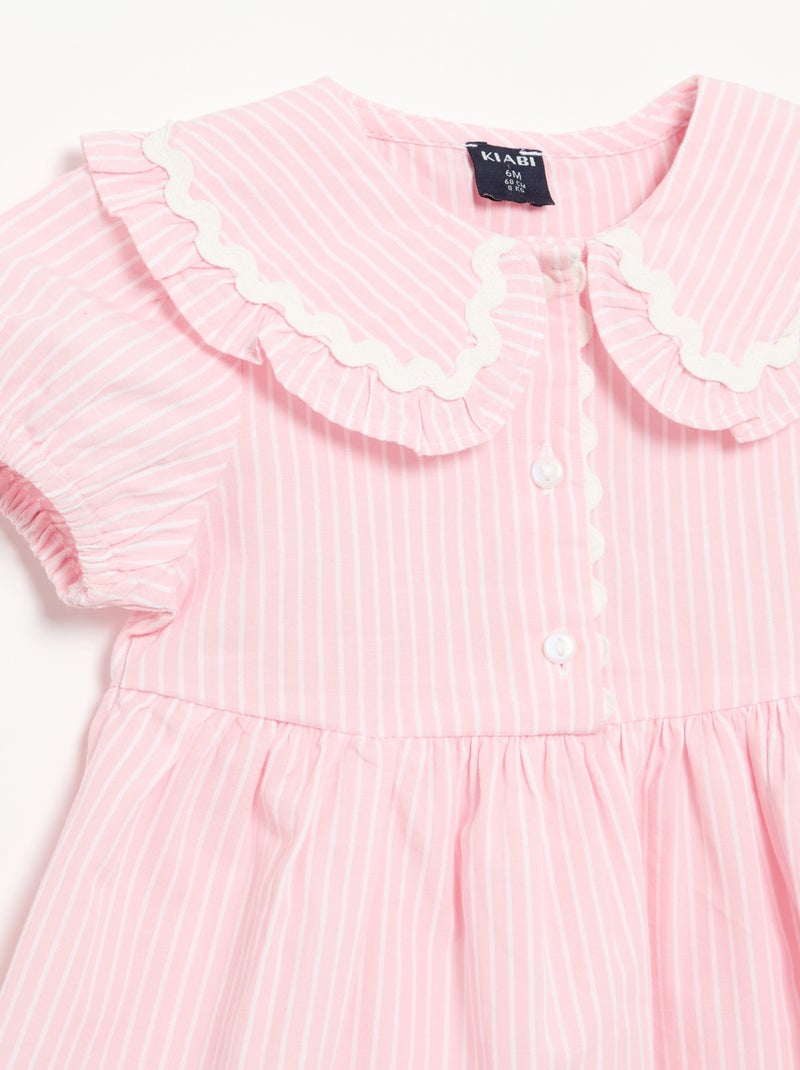 Robe en popeline à manches courtes avec col claudine Rose - Kiabi