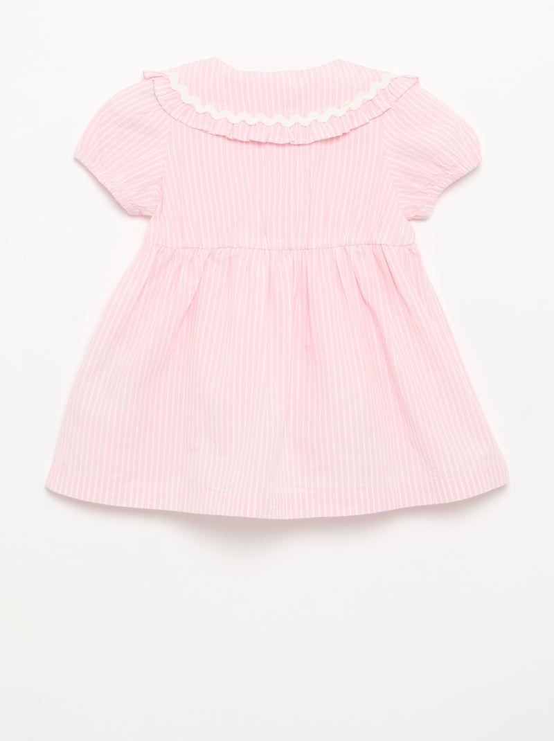 Robe en popeline à manches courtes avec col claudine Rose - Kiabi