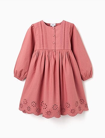 Robe en popeline à manches longues et broderie anglaise