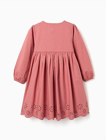 Robe en popeline à manches longues et broderie anglaise