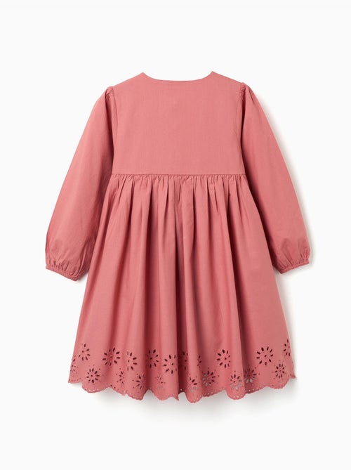 Robe en popeline à manches longues et broderie anglaise - Kiabi
