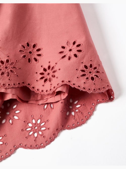 Robe en popeline à manches longues et broderie anglaise - Kiabi